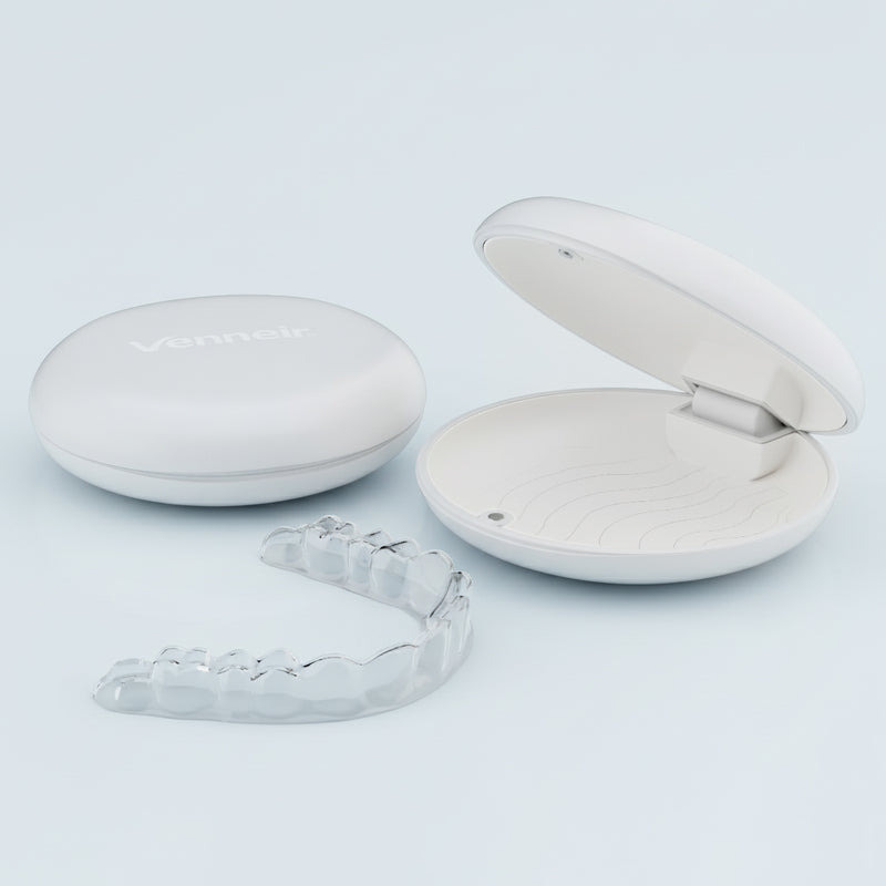 Clear upper retainer with protective storage case on grey background