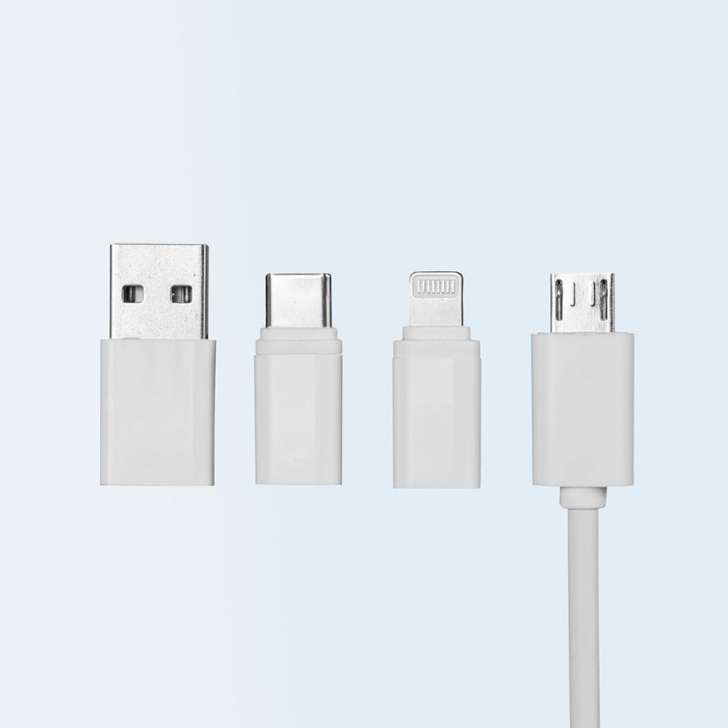 Set of four different USB connectors on a light blue background