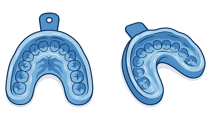 Two blue dental impression trays on a white background