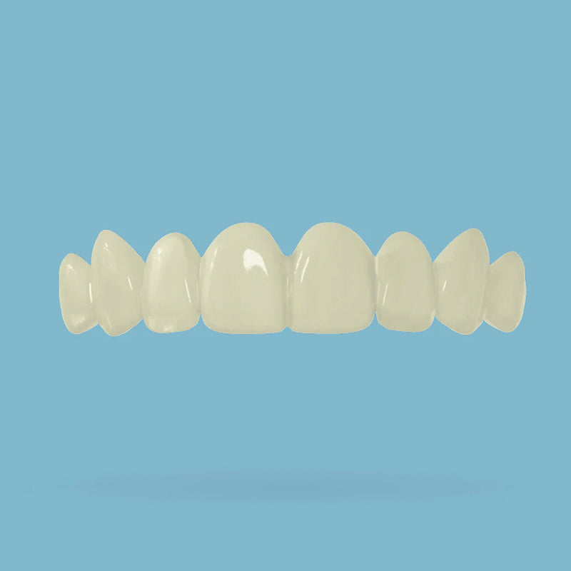 Top teeth snap on veneer on a light blue background